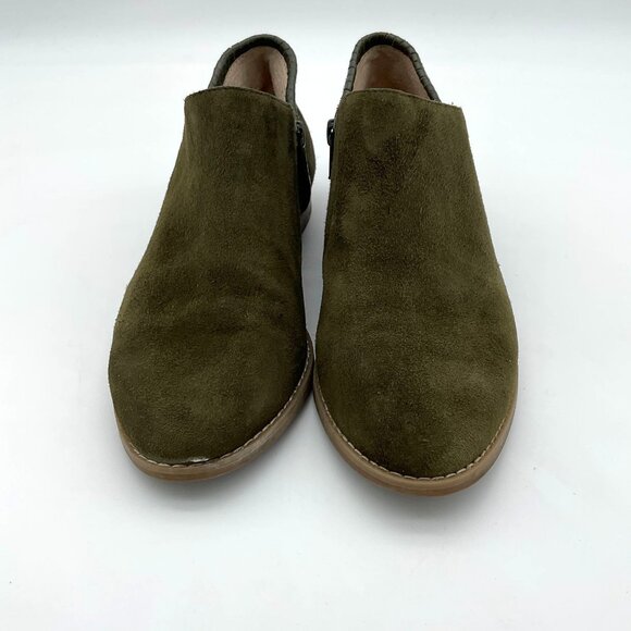 Jack Rogers Avery Olive Green Leather Suede Low Ankle Booties 7M - Picture 1 of 10